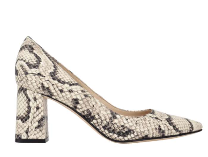 Zala Block Heel Pointy Toe Pump Snake Print