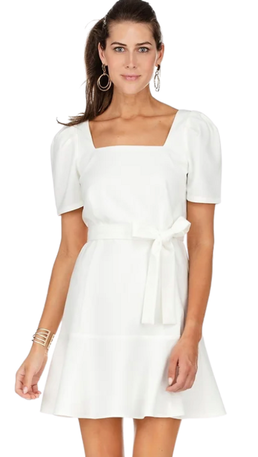 Flounce Hem Dress in White 