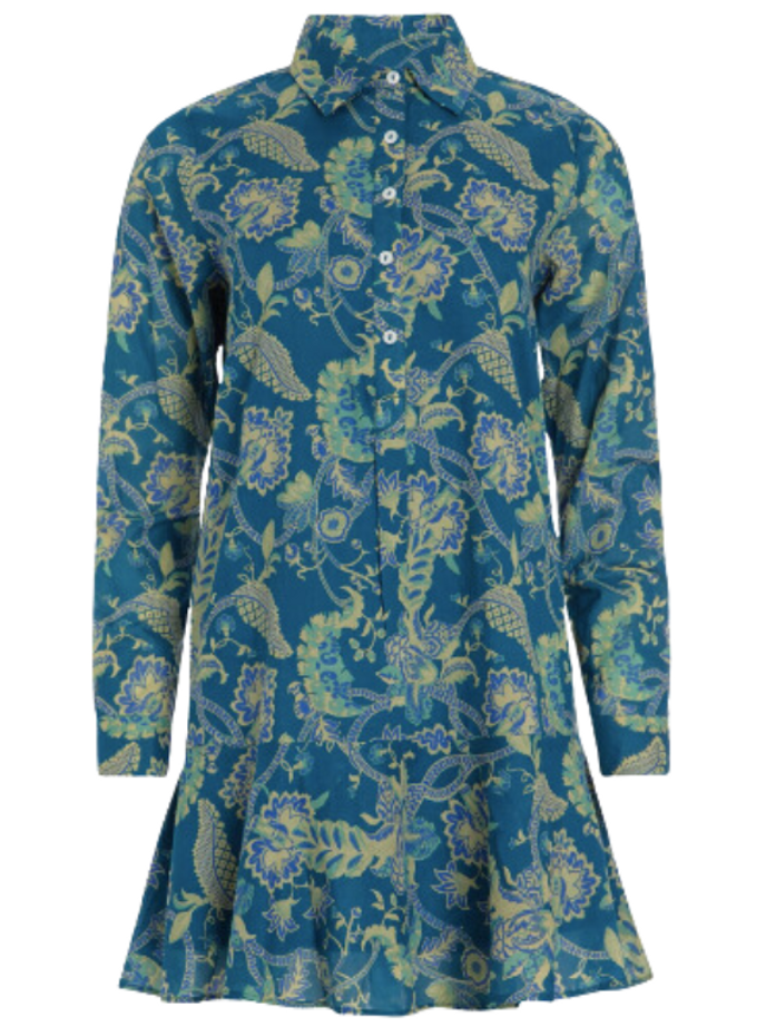 Polly Dress in Teal Paisley