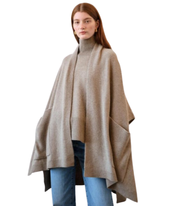 Cashmere Blend Open Poncho