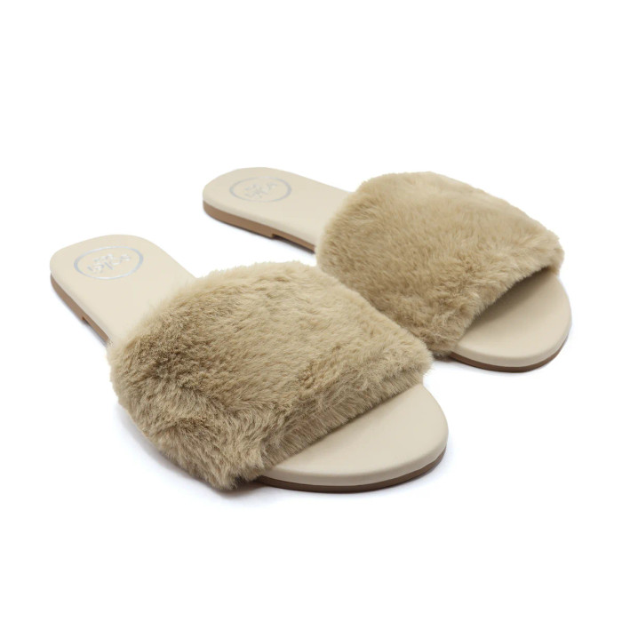 Ziela Fur Strap Slide - Sable