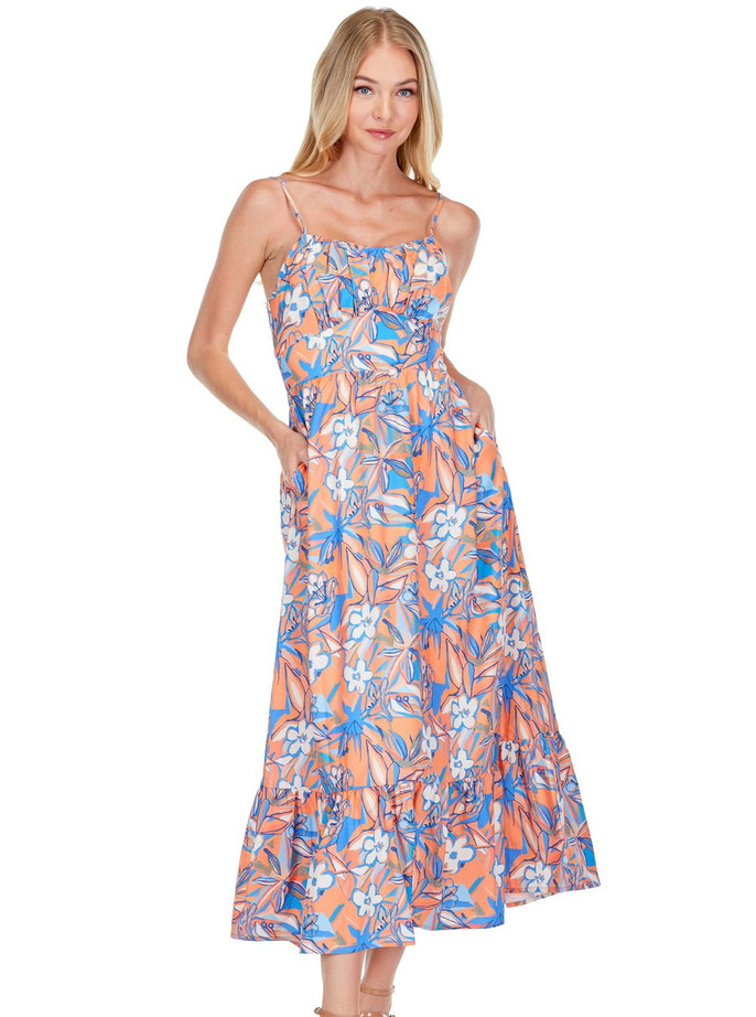 Ruched Tiered Sundress Maxi - Oleander