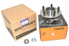 Timken Front Wheel Bearing and Hub Kit with New Fixing Bolts,Discovery 3, Discovery 4, Range Rover Sport L320, LR076692, image of a hub assembly with fixing bolts next to branded boxes.