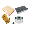 Britpart Diesel Engine Service Filter Kit With Engine Oil, DA6041COM, for Discovery 3 2.7 TDV6, showing oil filter, air filters, and other engine maintenance parts.