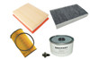Britpart Diesel Engine Service Filter Kit With Engine Oil, DA6041COM, for Discovery 3 2.7 TDV6, showing oil filter, air filters, and other engine maintenance parts.