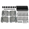 Britpart Front Door Hinge Kit with Stainless Steel Fixings - DA1070SS for Defender, includes door hinges, black hinge plates, stainless steel screws, nuts, washers, and fitting components