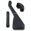 Safari Raised Air Intake Snorkel Kit for Defender 300TDi, right-hand side fitment, including snorkel tube, intake air horn, and connecting hose, in black colour.