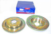 JGS 4X4 Performance Brake Kit - Drilled & Grooved Discs with EBC Pads for Discovery 4, metallic brake discs with drilled and grooved surface design. JGS 4X4 Performance Brake Kit - Drilled & Grooved Discs with EBC Pads for Discovery 4, metallic brake discs with drilled and grooved surface design.
