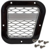 Britpart XS Facelift Kit, Gloss Black Grilles and Mirrors with Silver Mesh for Defender - Front grille with black trim, silver mesh inserts, and mounting screws. Britpart XS Facelift Kit, Gloss Black Grilles and Mirrors with Silver Mesh for Defender - Front grille with black trim, silver mesh inserts, and mounting screws.