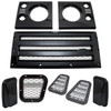 Britpart XS Facelift Kit | Gloss Black Grilles & Mirrors with Silver Mesh for Defender, car grille and mirror upgrade parts in gloss black with silver mesh accents. Britpart XS Facelift Kit | Gloss Black Grilles & Mirrors with Silver Mesh for Defender, car grille and mirror upgrade parts in gloss black with silver mesh accents.