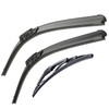 BOSCH Aerotwin Wiper Blade Set With Rear Blade for Freelander 2, set of front and rear wiper blades with aerodynamic design and black rubber edges for efficient windshield cleaning.