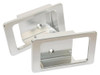 Britpart Silver Aluminium Door Lever Surrounds for Defender, two rectangular silver aluminium surrounds with cutouts for door levers.