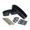 Britpart Black Billet Aluminium Windscreen Brackets DA1142B, image showing black aluminium windscreen brackets with mounting hardware for Defender vehicles.