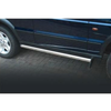 Direct Replacement Stainless Steel Side Steps for Discovery 2, side view of stainless steel running boards installed on a dark blue Discovery 2 SUV.