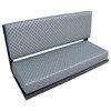 Britpart Rear Bench Seat Techno Trim - 320737T for Defender & Series, front view of a grey patterned rear bench seat with cushioned backrest and seat with black and metallic frame. Britpart Rear Bench Seat Techno Trim - 320737T for Defender & Series, front view of a grey patterned rear bench seat with cushioned backrest and seat with black and metallic frame.