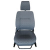 Britpart Front Outer Seat Back Cushion Cover - No Pocket, for Defender, gray diamond-patterned fabric seat cover with headrest and black mounting brackets. Britpart Front Outer Seat Back Cushion Cover - No Pocket, for Defender, gray diamond-patterned fabric seat cover with headrest and black mounting brackets.