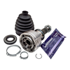 Britpart CV Joint Kit for Discovery 2, open CV joint with rubber boot, rubber seal, clips, grease packet, and other drive shaft components displayed.