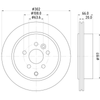 BRITPARTXS Rear Brake Disc for Freelander 2, technical drawing showing precise measurements and dimensions of the OEM brake disc LR001019.