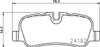 EBC Brakes Rear Brake Pads EBC Ultimax for Discovery 3, technical drawing showing detailed dimensions of the brake pad.