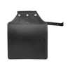 Britpart Rear Right Mudflap with Bracket for Defender 110/130 1986-2016, black rubber mudflap with mounting bracket and diagonal grooves for protection.