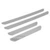 Britpart Discovery 4 Stainless Steel Side Sill Treadplate Kit, close-up image of the silver stainless steel side sill treadplates installed on the front and rear door sills of a vehicle, providing protection and enhanced appearance.