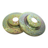 JGS 4X4 Performance Brake Kit - Drilled & Grooved Discs with EBC Pads for Range Rover Sport L320, metallic drilled and grooved brake discs.