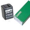 Lucas Indicator Flasher Relay LUCAS for Defender, black electronic flasher relay with white label and metal pins, packaged in green box. Lucas Indicator Flasher Relay LUCAS for Defender, black electronic flasher relay with white label and metal pins, packaged in green box.