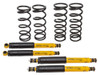 Old Man Emu OME Medium Duty Suspension Kit, image showing black coil springs and yellow shock absorbers for Defender 90. Old Man Emu OME Medium Duty Suspension Kit, image showing black coil springs and yellow shock absorbers for Defender 90.