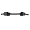 Direct Replacement Front Left Driveshaft with CV Joints for Freelander 1 Td4, a car part with black rubber boots and metal components for vehicle drivetrain repair.