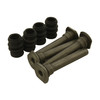 Direct Replacement Front Brake Caliper Guide Pin Kit for Discovery 2, an image showing black guide pins, rubber boots, and a small bag of red grease for brake maintenance.