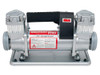 BRITPARTXS Portable 12V Double-Pump Air Compressor for 4x4 Use, front view of the compact air compressor showing dual air outlets, red and black control switch, and labels detailing specifications.