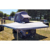 270 degree 4 wing awning open around vehicle showing extended coverage area