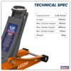 Low Profile Trolley Jack with Rocket Lift 2.25 Tonne - Orange