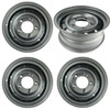 Direct Replacement Defender WOLF Heavy Duty 16" X 6.5" Wheels Black set Of 4, image of four black steel wheels suitable for off-road vehicles. Direct Replacement Defender WOLF Heavy Duty 16" X 6.5" Wheels Black set Of 4, image of four black steel wheels suitable for off-road vehicles.