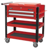 Superline PRO® Heavy-Duty Mobile Tool & Parts Trolley with Lockable Top & 2 Drawers - Red