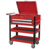 Superline PRO® Heavy-Duty Mobile Tool & Parts Trolley with Lockable Top & 2 Drawers - Red