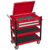 Superline PRO® Heavy-Duty Mobile Tool & Parts Trolley with Lockable Top & 2 Drawers - Red