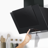 Baridi Angled Chimney Cooker Hood with Carbon Filters & LED Lamp - Black Glass