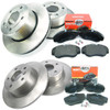 Product: Direct Replacement Front & Rear Brake Kit With MINTEX Brake Pads For Discovery 2, image shows a complete brake kit including two new brake rotors, four brake pads, and hardware for installation. Product: Direct Replacement Front & Rear Brake Kit With MINTEX Brake Pads For Discovery 2, image shows a complete brake kit including two new brake rotors, four brake pads, and hardware for installation.