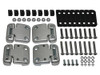 Britpart Front Door Hinge Kit - DA1070 for Defender, complete set with hinges, bolts, nuts, washers, and mounting plates for vehicle repair and replacement. Britpart Front Door Hinge Kit - DA1070 for Defender, complete set with hinges, bolts, nuts, washers, and mounting plates for vehicle repair and replacement.