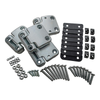 Britpart Front Door Hinge Kit - DA1070 for Defender, car door hinge replacement kit with metal hinges, rubber bushings, screws, nuts, and washers for vehicle door repair.