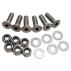 Britpart Stainless Steel Bonnet Hinge Nut & Bolt Kit - DA1135 for Defender, image showing six stainless steel bolts, six nuts, and six washers for vehicle maintenance and repair.