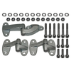 Britpart Rear End Door Hinge Kit With Stainless Steel Fittings for Defender, including hinges, bolts, nuts, and washers, for vehicle door repair.