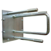 Britpart Spare Wheel Carrier Rear Door Mounted for Defender, sturdy metal support with mounting plate and tubular bars, used for mounting spare wheel on Defender rear door.