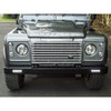 Britpart Front Bumper With LED Daytime Running Lights DRL for Defender, a black bumper with integrated LED daytime running lights for enhanced visibility and vehicle protection.