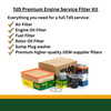 OEM Parts Premium Engine Service Filter Kit | OEM - DA6004P for Defender Td5, car engine filters and oil filters in packaging with a box and individual filter components