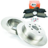 Direct Replacement Rear Brake Disc With MINTEX Brake Pad Kit for Freelander 2, image shows two ventilated brake discs, brake pads, and mounting bolts on a white background.