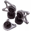 Product: Direct Replacement Rear Diff Mount / Bush Kit - Complete Replacement Set for Freelander 1, image showing a set of metal and rubber automotive suspension mounts for rear differential of Land Rover Freelander 1.
