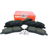 Mintex Front Brake Pad Set for Discovery 3 2.7 TDV6, automotive brake pad with metal backing plate and friction lining, displayed with red Mintex packaging box.