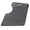 Genuine Land Rover Rear Mud Flaps - LR055340 LR055332 for Defender 90 TD5 TDCi Puma, black mud flap with Land Rover logo embossed.